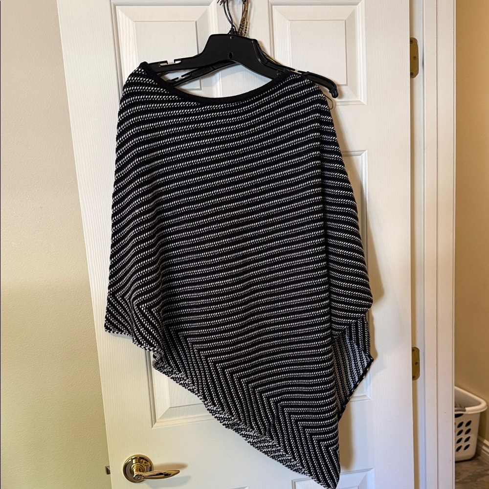 Chicos Black and White Striped Poncho